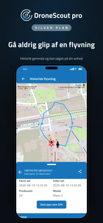 Flyvehistorik for tidligere fundne droner