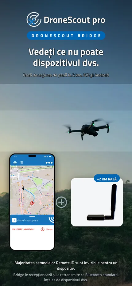 DroneScout Bridge extinde raza de detectare Remote ID la aproximativ 2 km