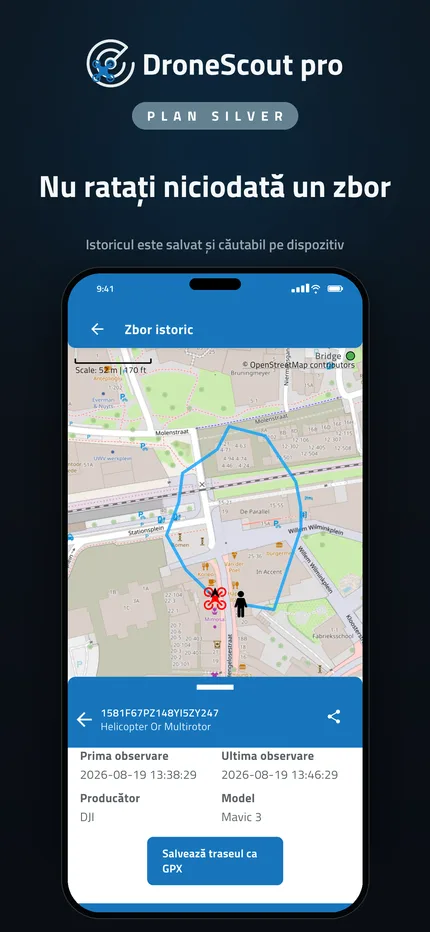 Istoricul de zbor al dronelor detectate anterior