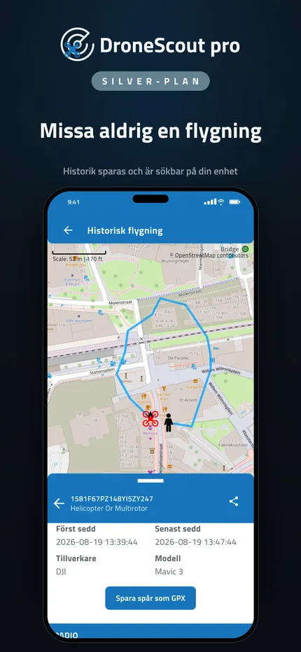 Flyghistorik för upptäckta drönare